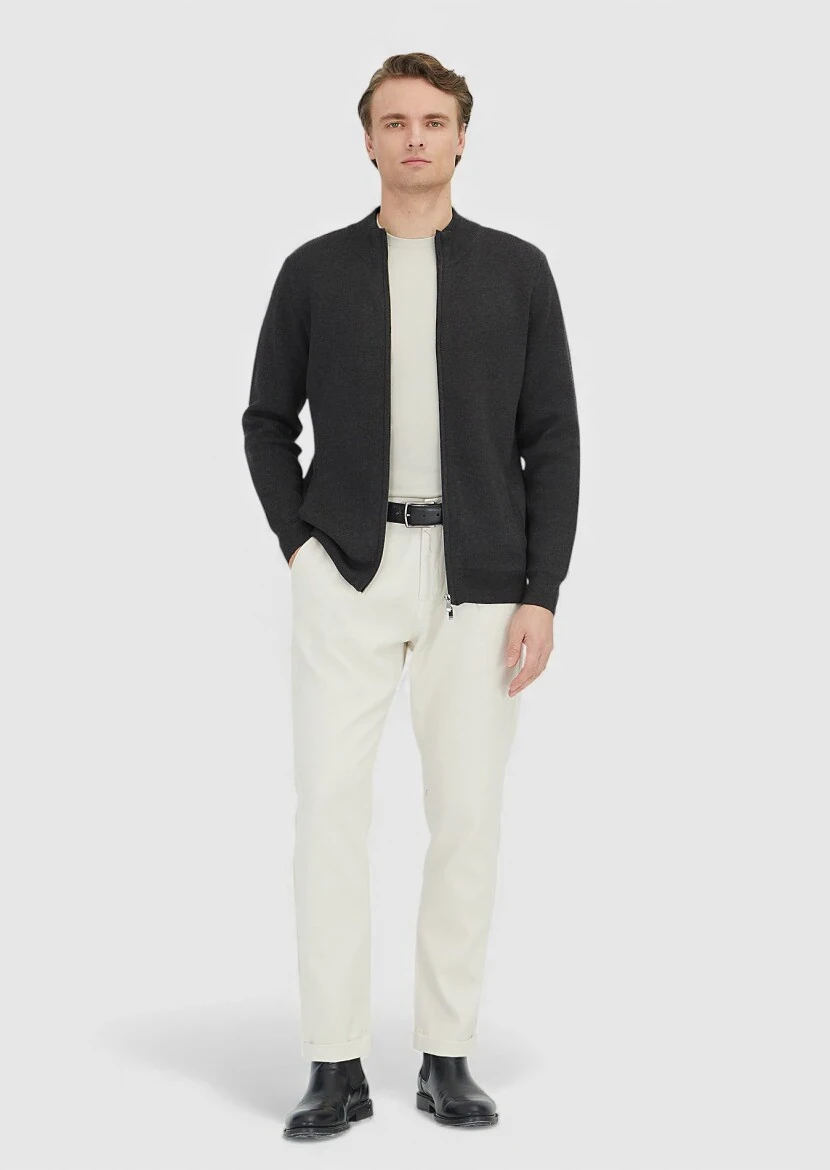 Hard Coal Mock-Turtleneck Plain Knitting Cotton Blended Cardigan - 2