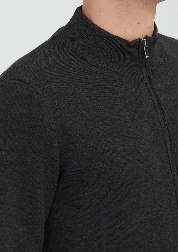 Hard Coal Mock-Turtleneck Plain Knitting Cotton Blended Cardigan - 6