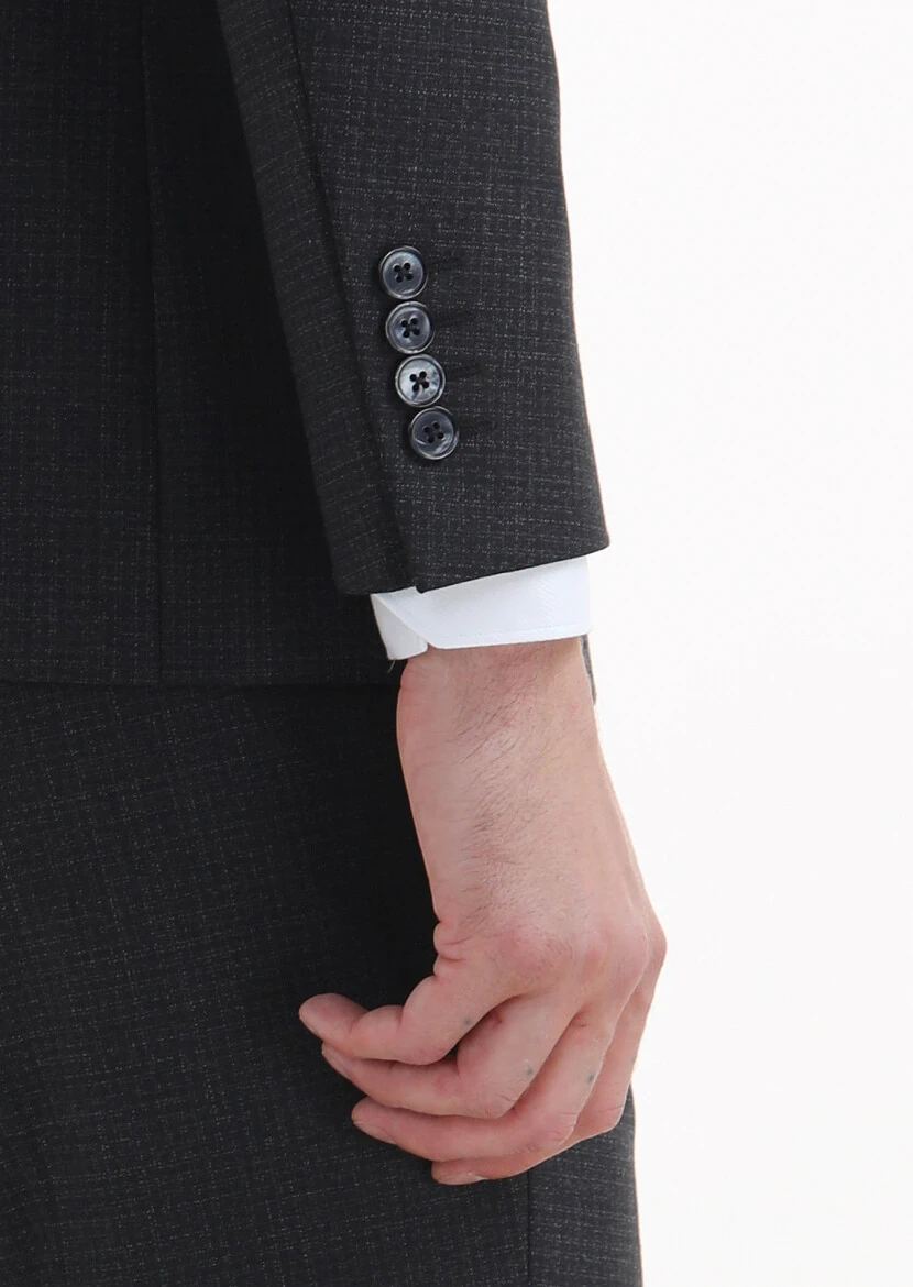 Hard Coal Patterned Modern Fit Wool Blended Suit - 5