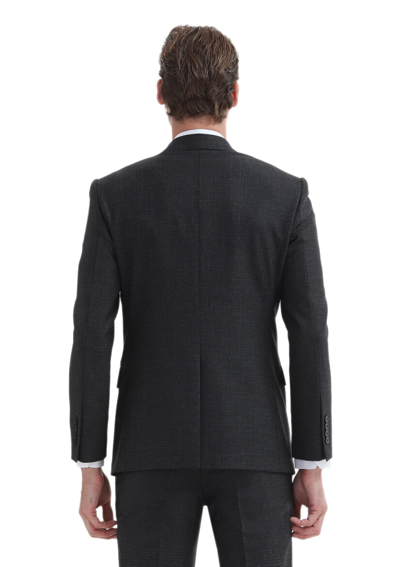 Hard Coal Patterned Modern Fit Wool Blended Suit - 6