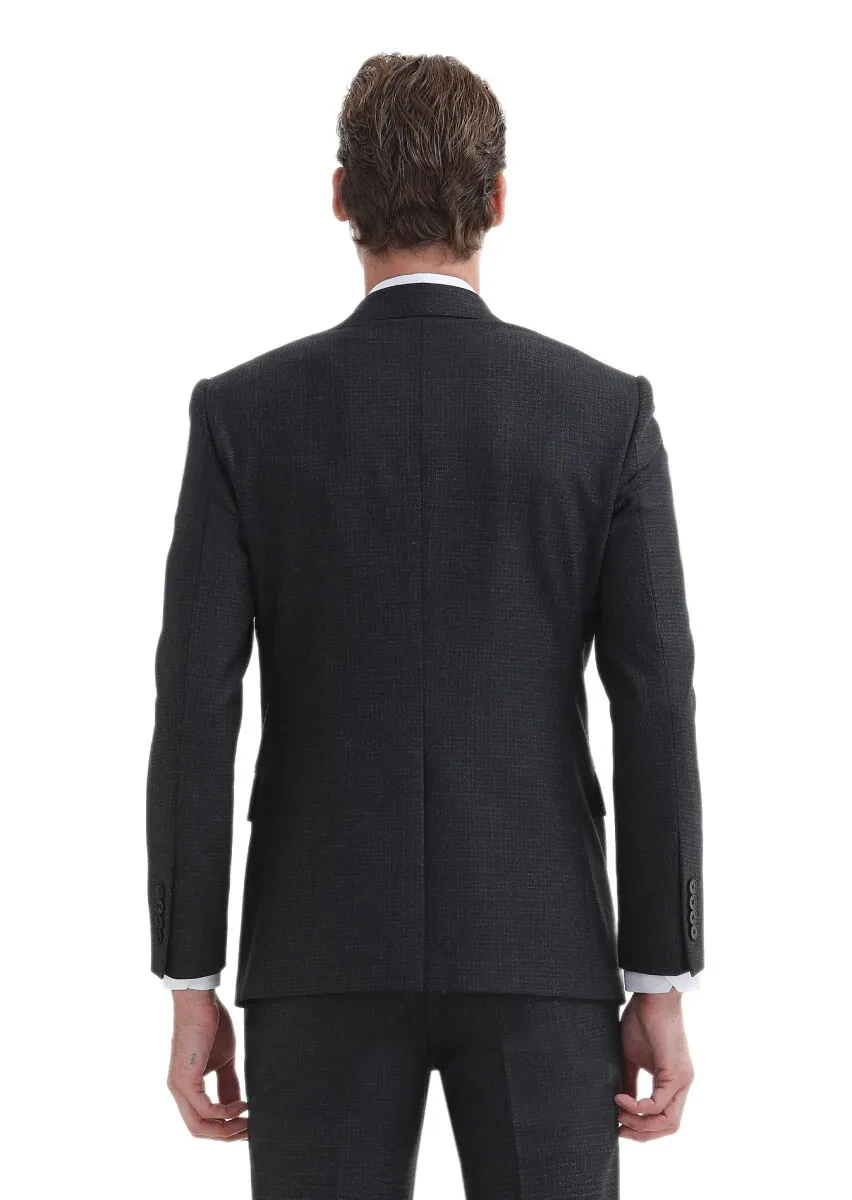 Hard Coal Patterned Modern Fit Wool Blended Suit - 6