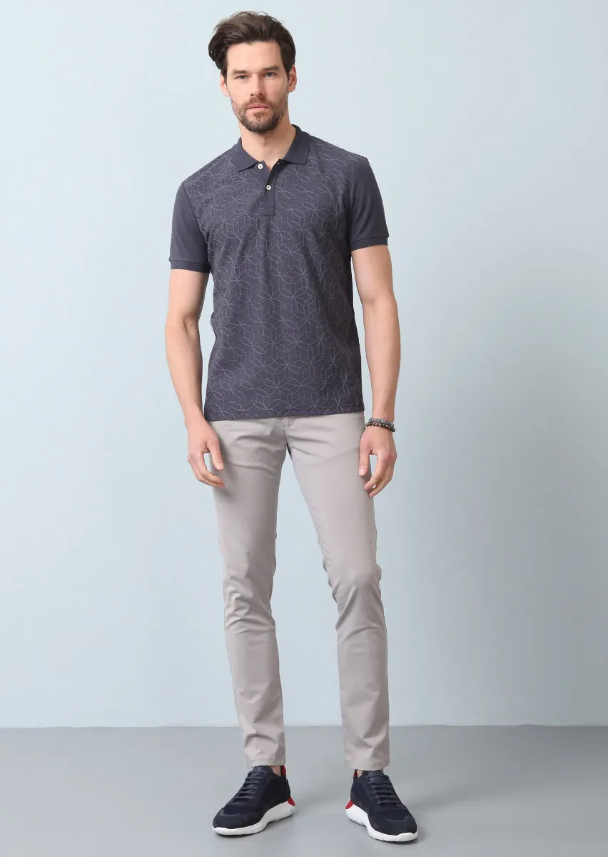 Hard Coal Patterned Polo Neck 100% Cotton T-Shirt - 2