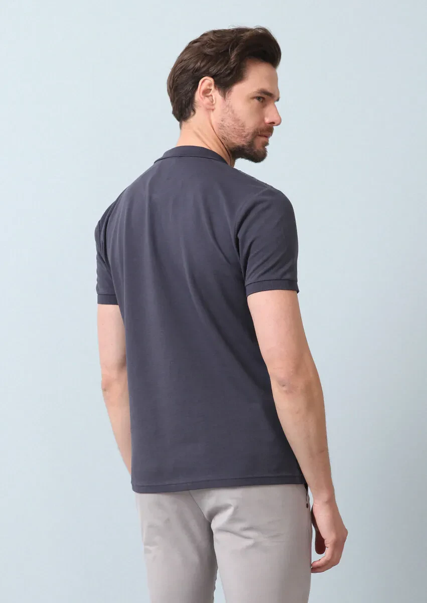 Hard Coal Patterned Polo Neck 100% Cotton T-Shirt - 6