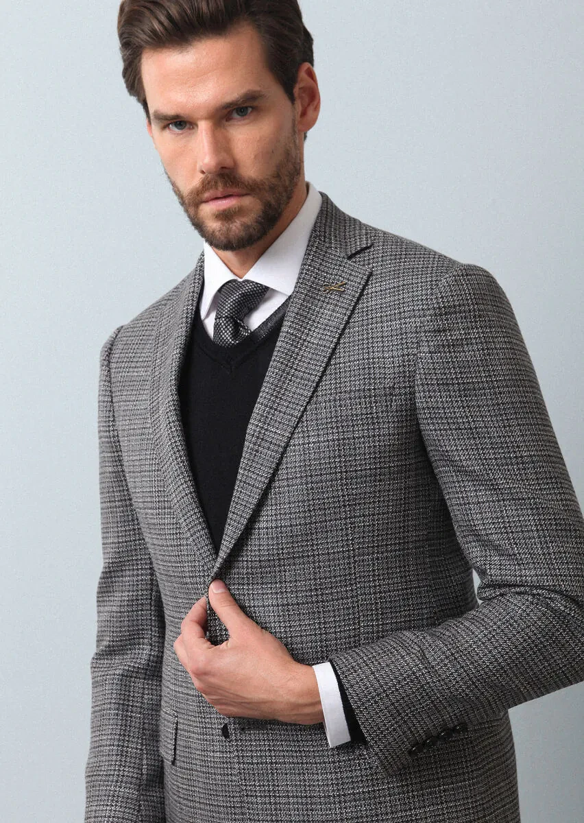 Hard Coal Patterned Regular Fit 100% Wool Jacket - 2
