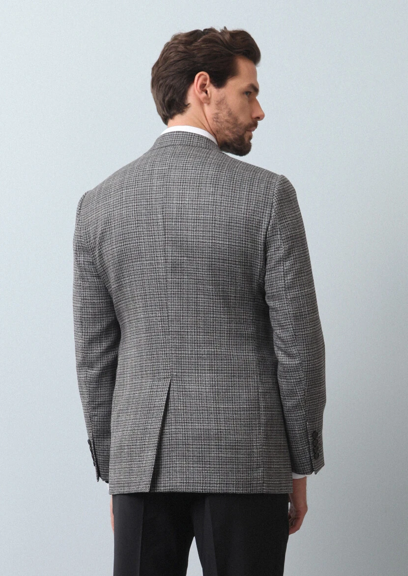 Hard Coal Patterned Regular Fit 100% Wool Jacket - 5