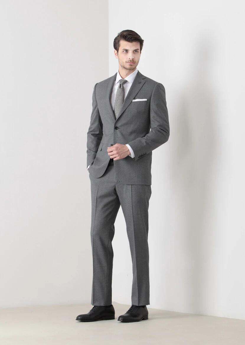 Hard Coal Patterned Regular Fit 100% Wool Suit - 1