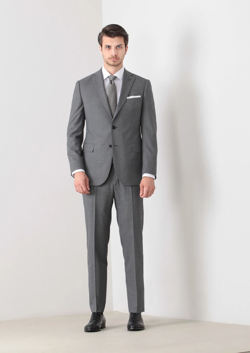 Hard Coal Patterned Regular Fit 100% Wool Suit - 3