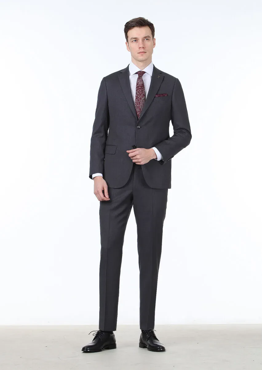 Hard Coal Patterned Regular Fit 100% Wool Suit - 1