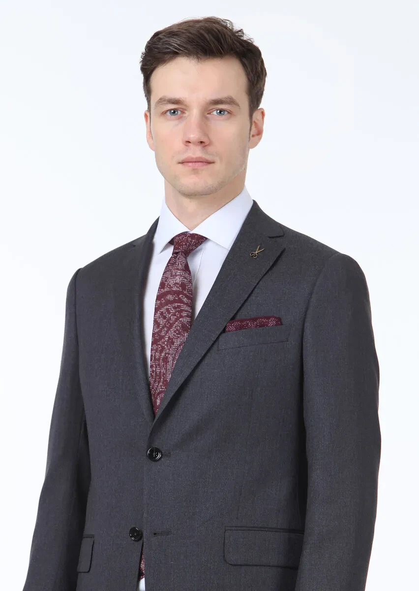 Hard Coal Patterned Regular Fit 100% Wool Suit - 2
