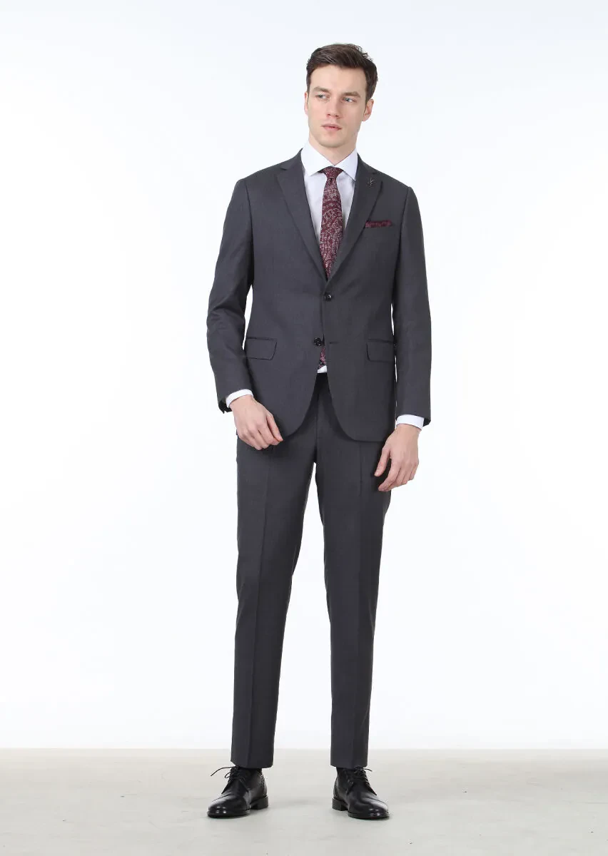 Hard Coal Patterned Regular Fit 100% Wool Suit - 3