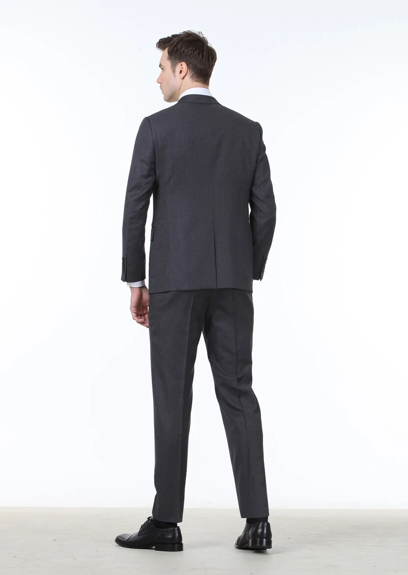 Hard Coal Patterned Regular Fit 100% Wool Suit - 4