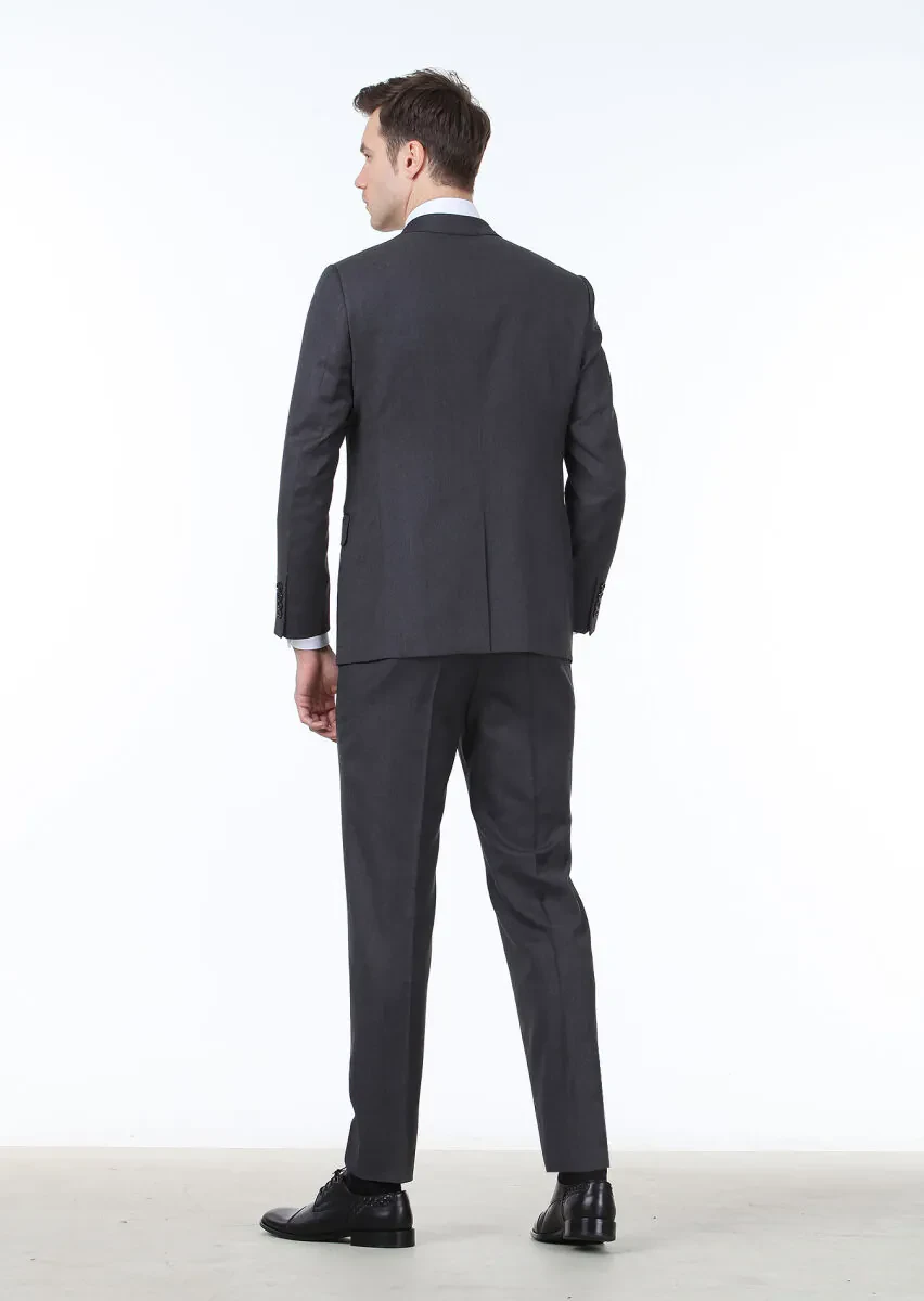 Hard Coal Patterned Regular Fit 100% Wool Suit - 4