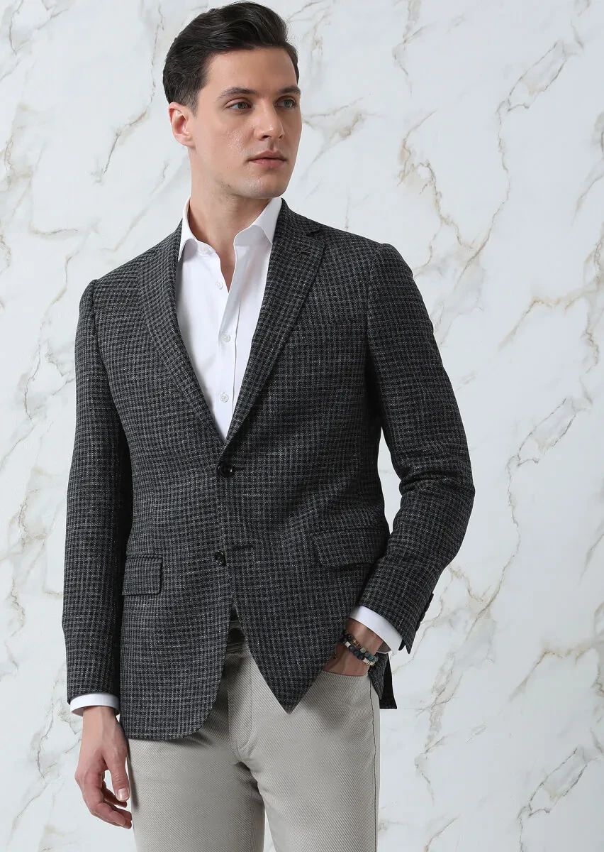 Hard Coal Patterned Regular Fit Silk Blended Jacket - 2