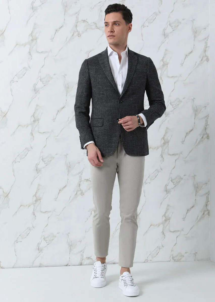 Hard Coal Patterned Regular Fit Silk Blended Jacket - 4