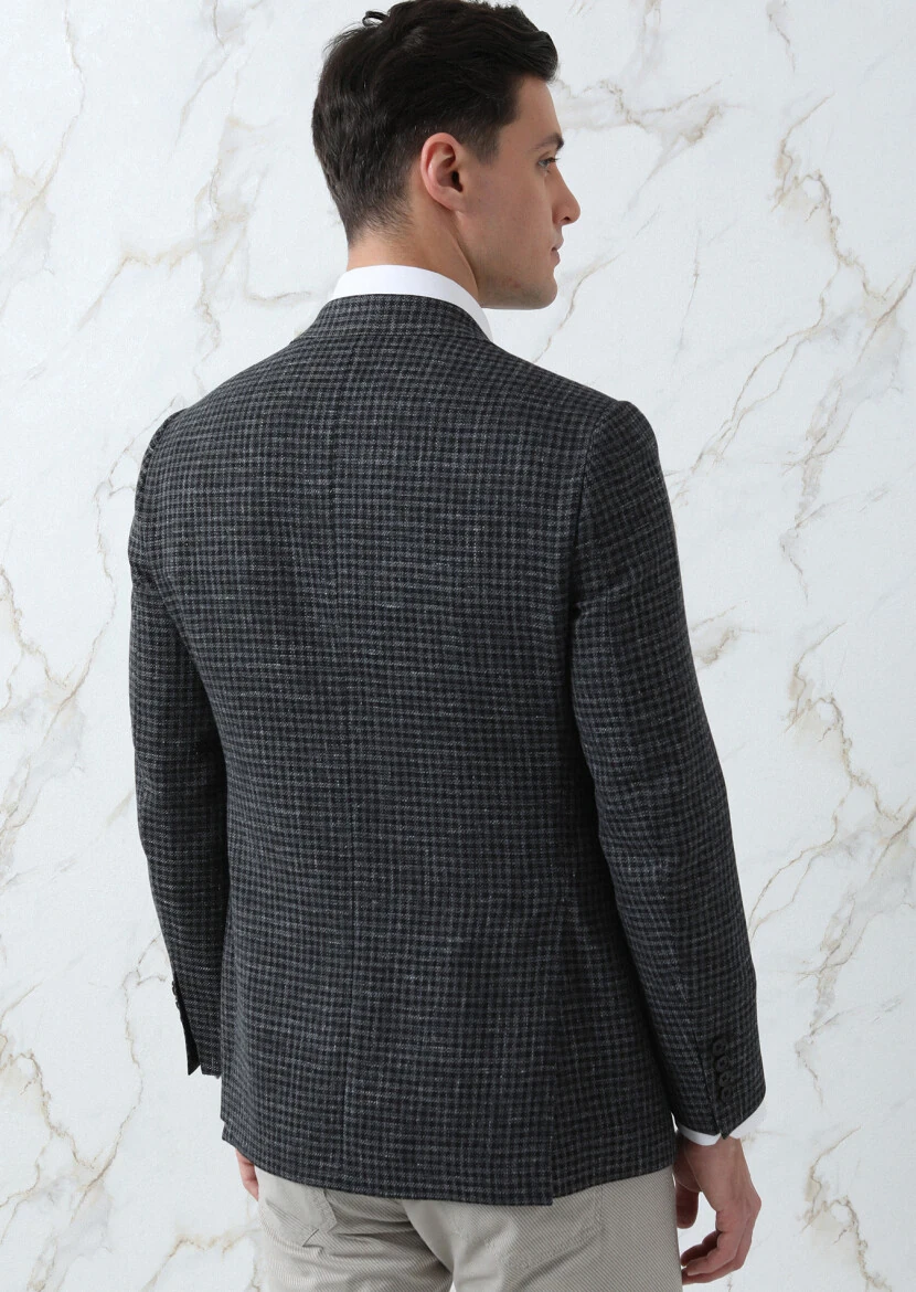 Hard Coal Patterned Regular Fit Silk Blended Jacket - 5