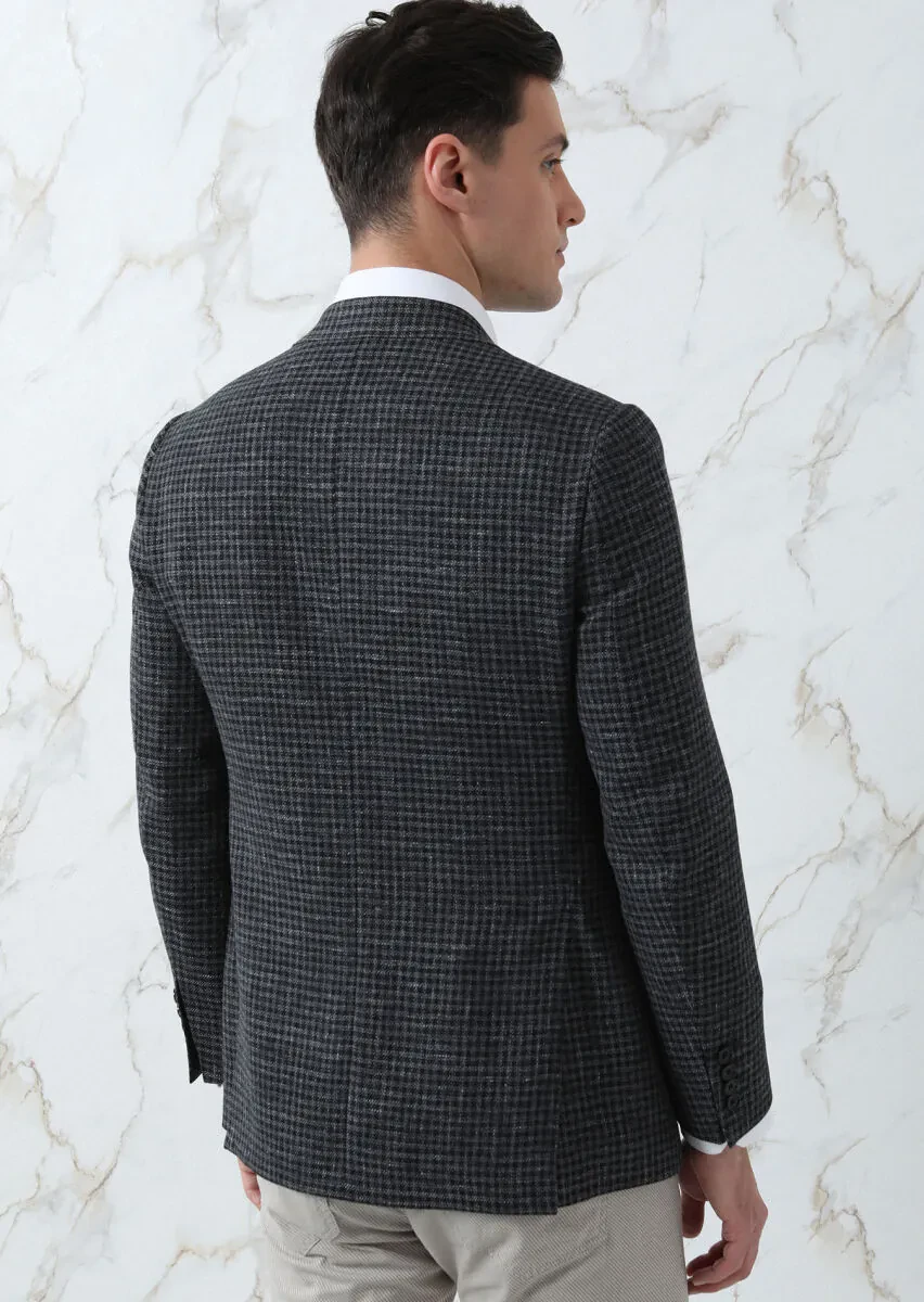 Hard Coal Patterned Regular Fit Silk Blended Jacket - 5
