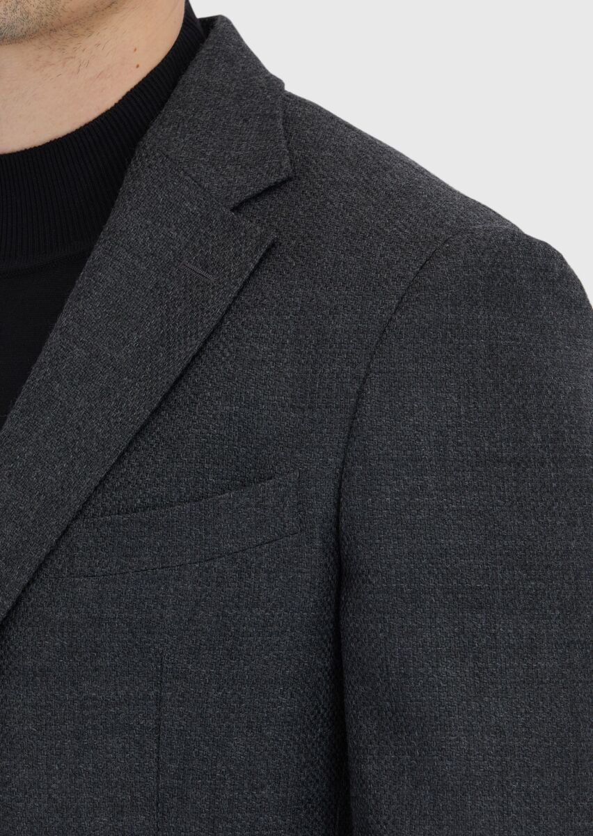 Hard Coal Patterned Zeroweight Slim Fit 100% Wool Jacket - 4