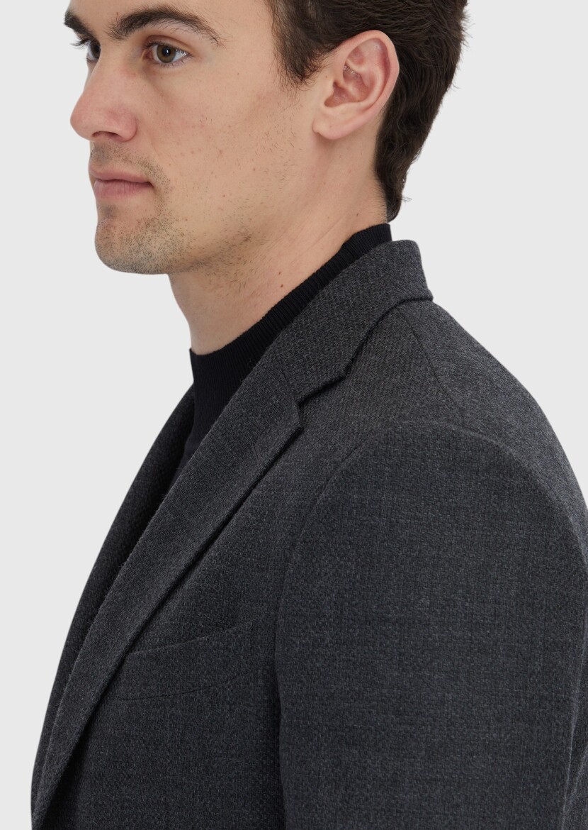 Hard Coal Patterned Zeroweight Slim Fit 100% Wool Jacket - 5