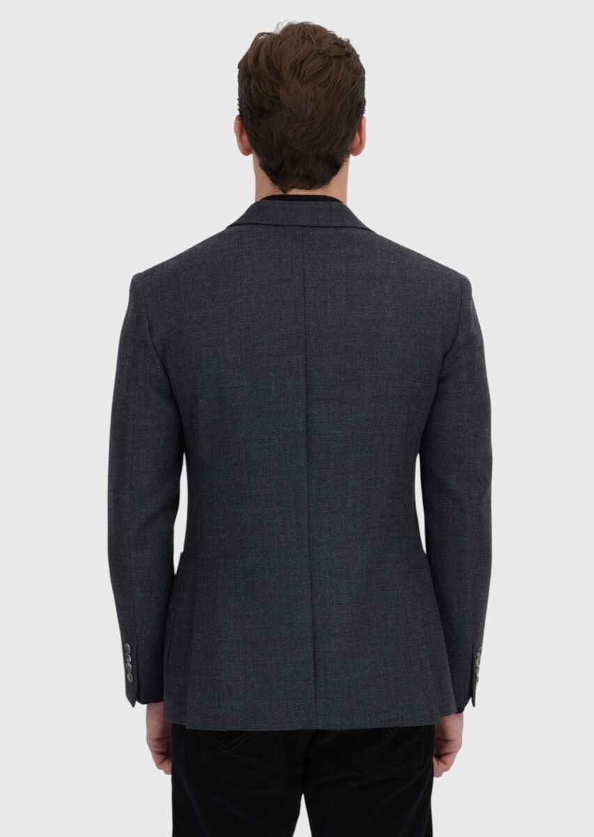 Hard Coal Patterned Zeroweight Slim Fit 100% Wool Jacket - 7