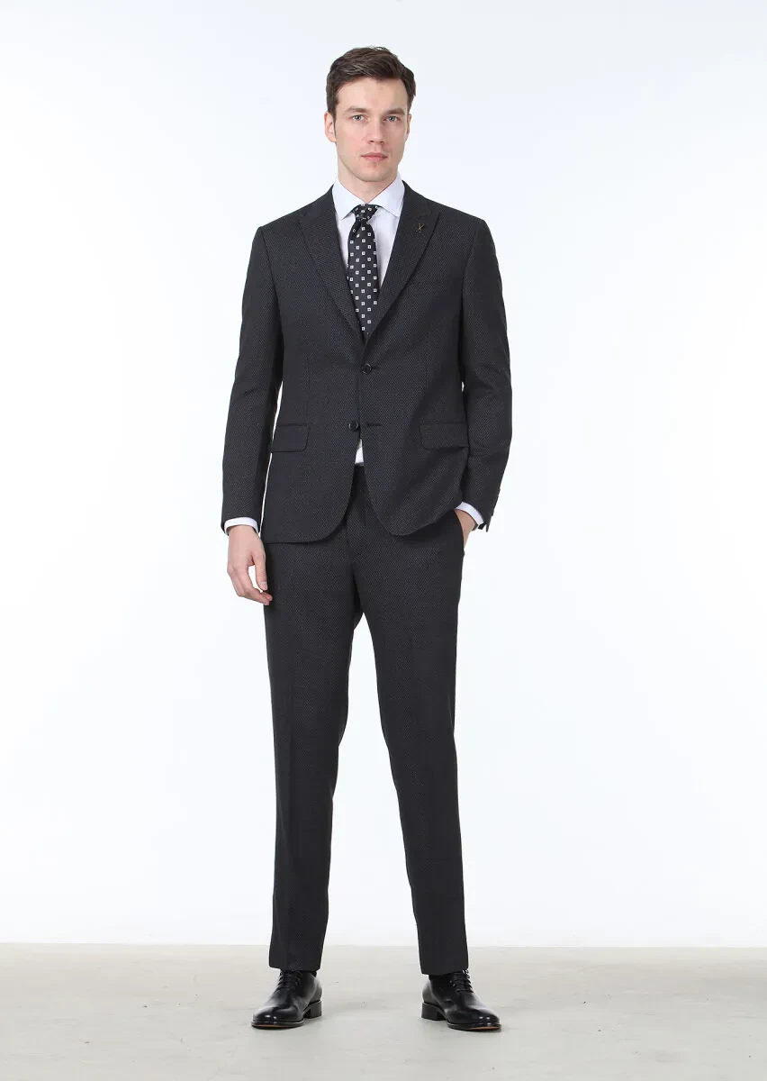 Hard Coal Patterned Zeroweight Slim Fit Wool Blended Suit - 3