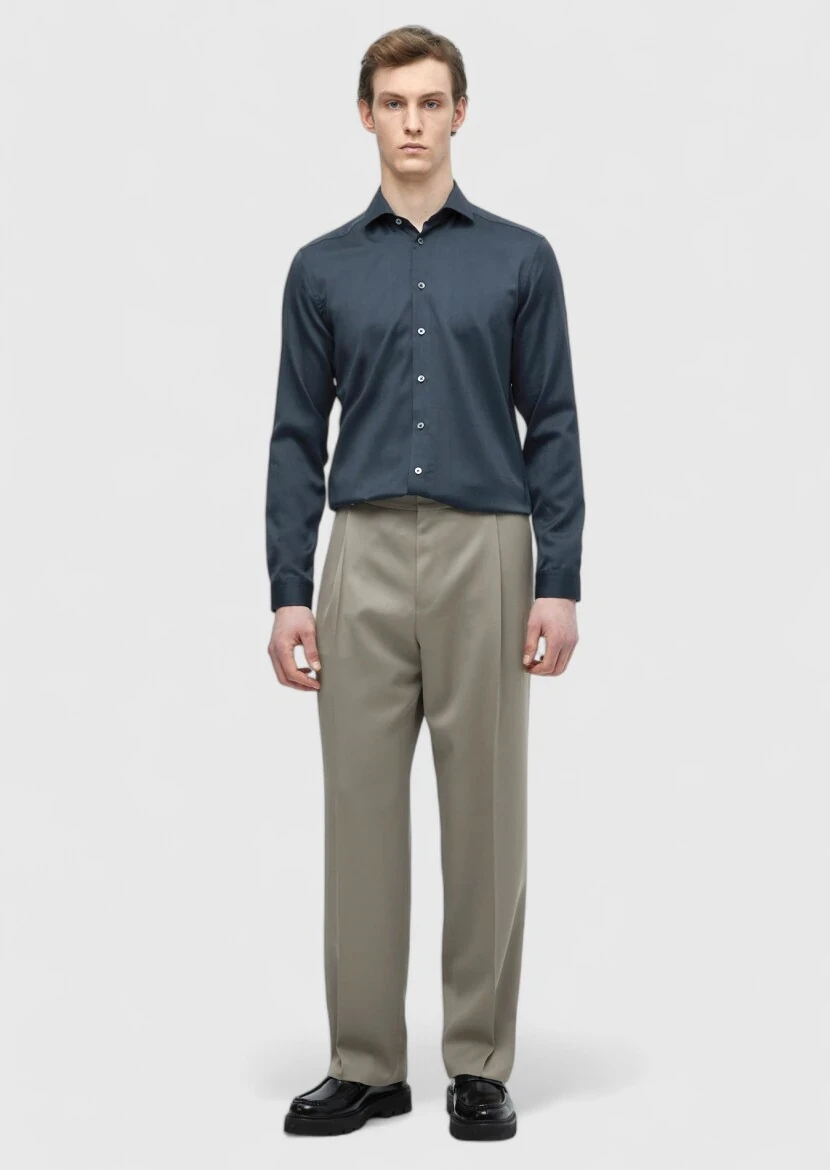 Hard Coal Plain Casual Fit Weaving Casual Silk Blended Shirt - RAMSEY