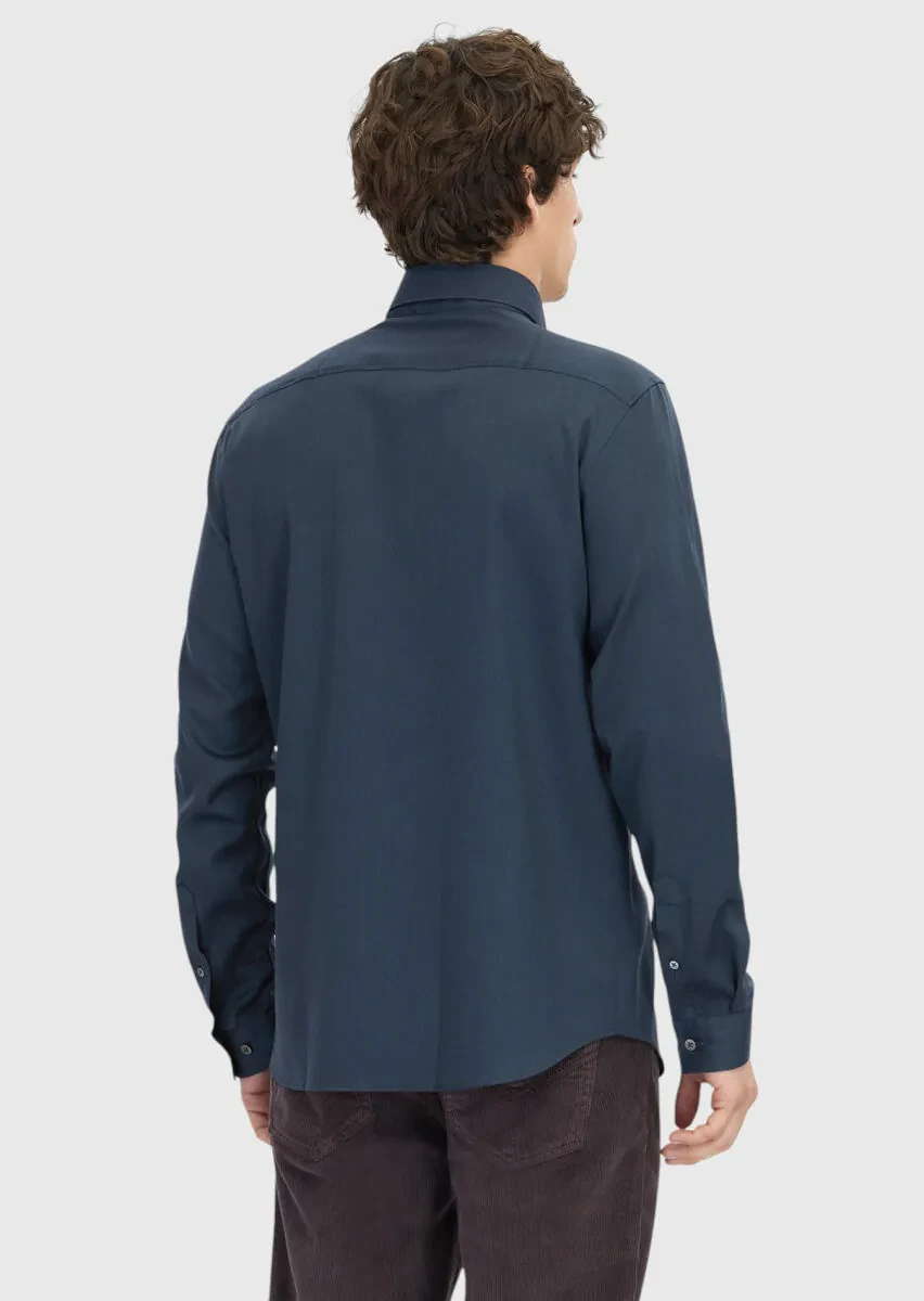 Hard Coal Plain Casual Fit Weaving Casual Silk Blended Shirt - 6