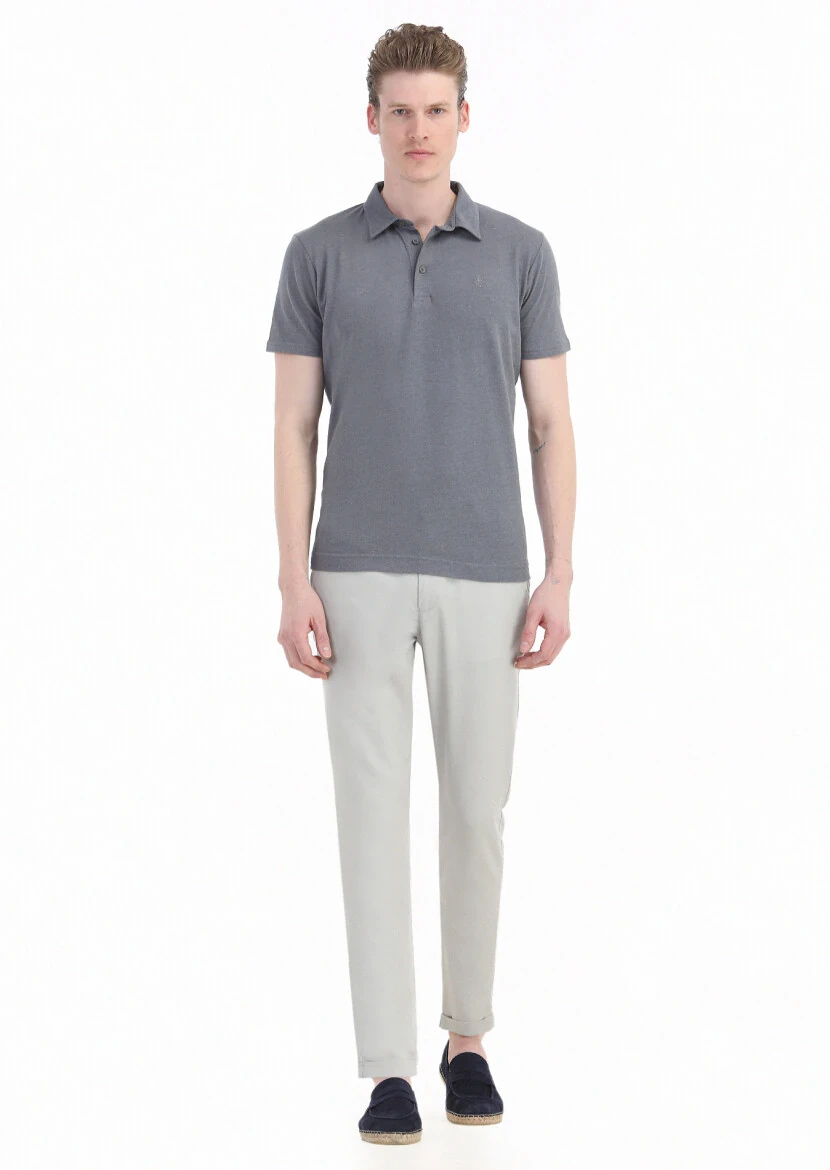 Hard Coal Plain Polo Neck Cotton Blended T-Shirt - 1