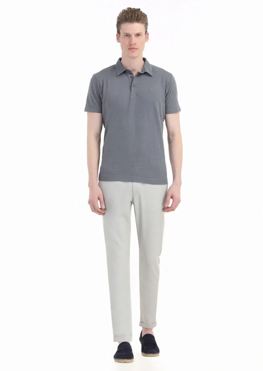 Hard Coal Plain Polo Neck Cotton Blended T-Shirt - 1