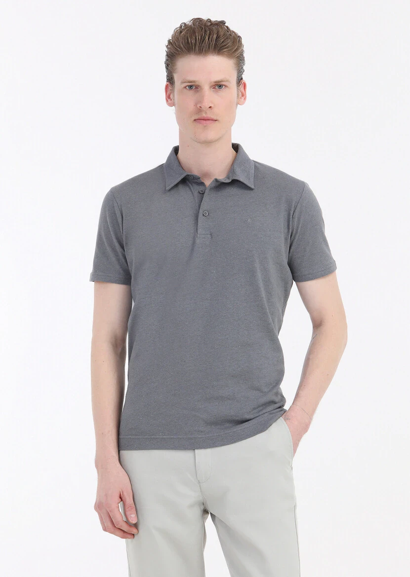 Hard Coal Plain Polo Neck Cotton Blended T-Shirt 