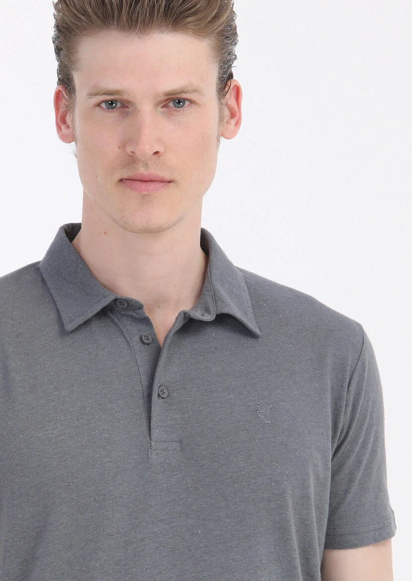 Hard Coal Plain Polo Neck Cotton Blended T-Shirt - 4