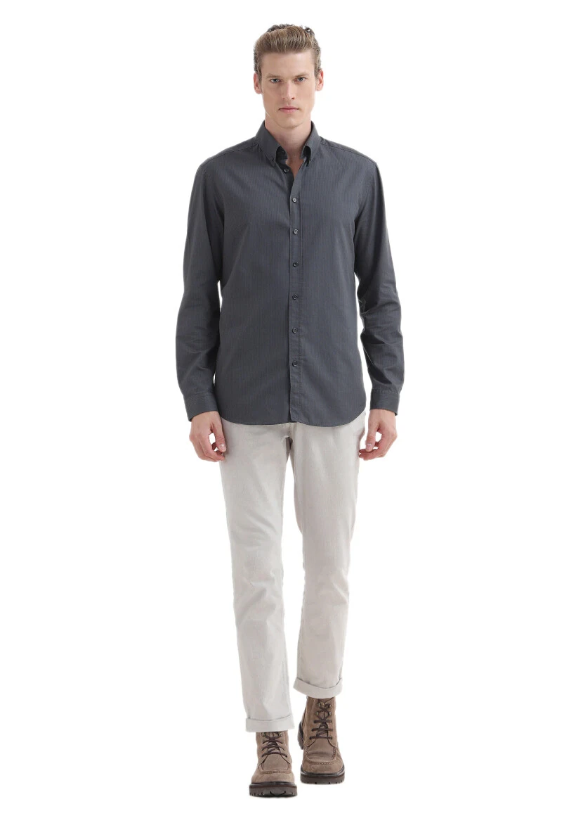 Hard Coal Plain Regular Fit Weaving Casual 100% Cotton Shirt 