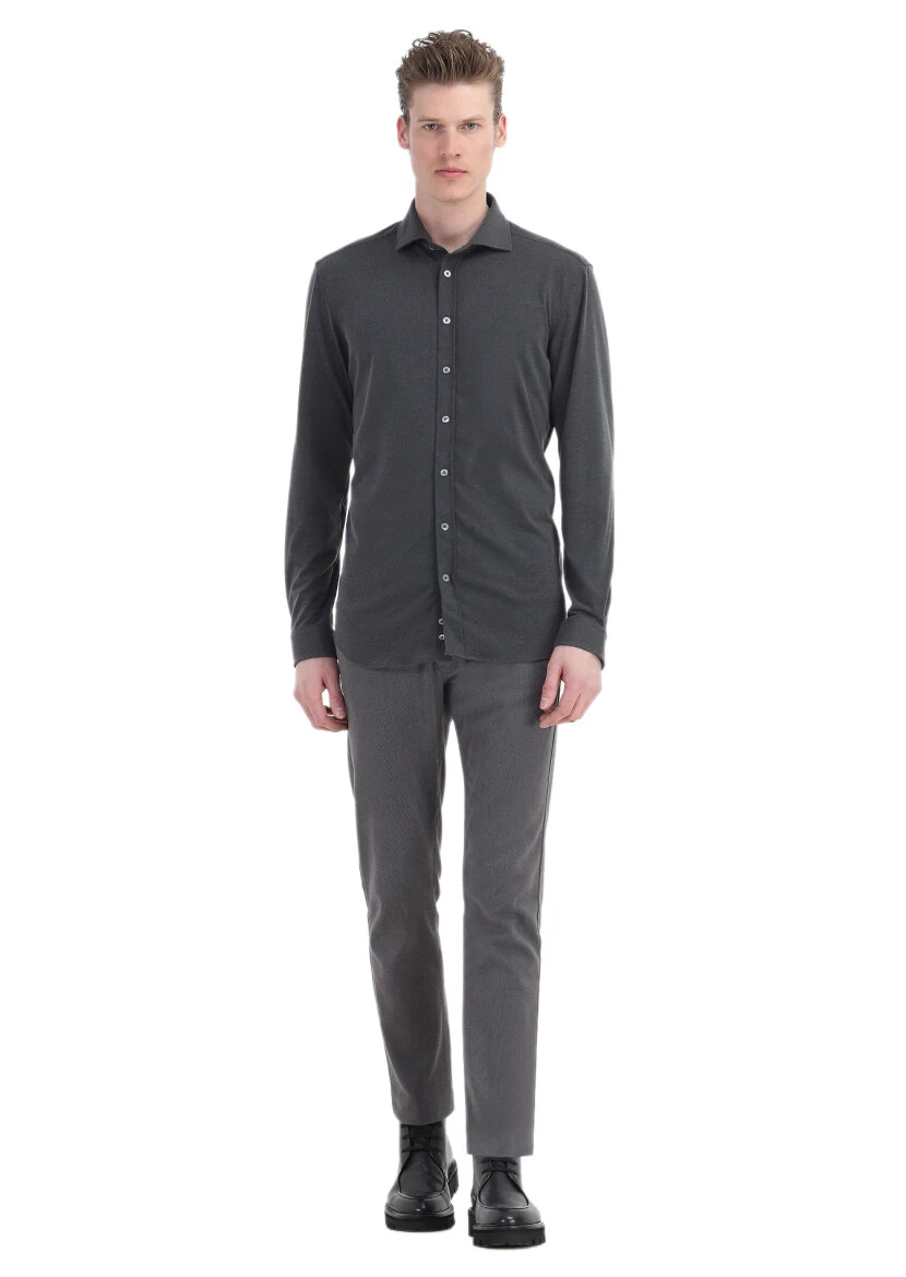 Hard Coal Plain Regular Fit Weaving Casual Shirt 