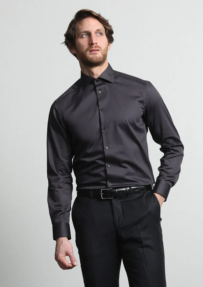 Hard Coal Plain Regular Fit Weaving Classical 100% Cotton Shirt - 1