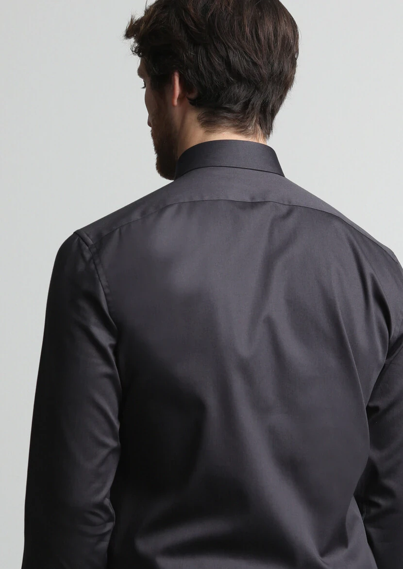 Hard Coal Plain Regular Fit Weaving Classical 100% Cotton Shirt - 4