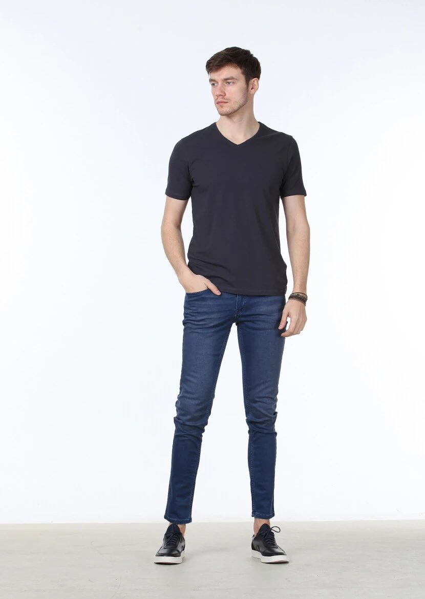 Hard Coal Plain V-Neck Cotton Blended T-Shirt 