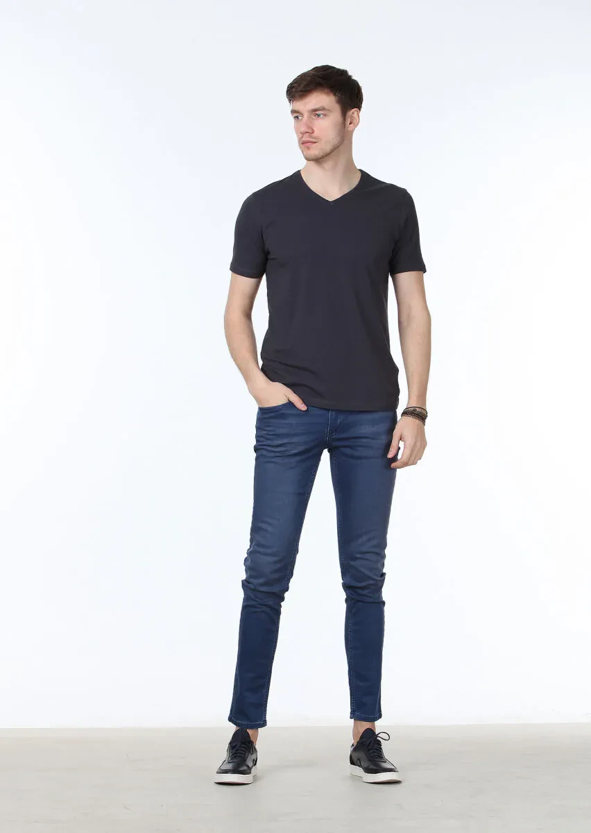 Hard Coal Plain V-Neck Cotton Blended T-Shirt - 2