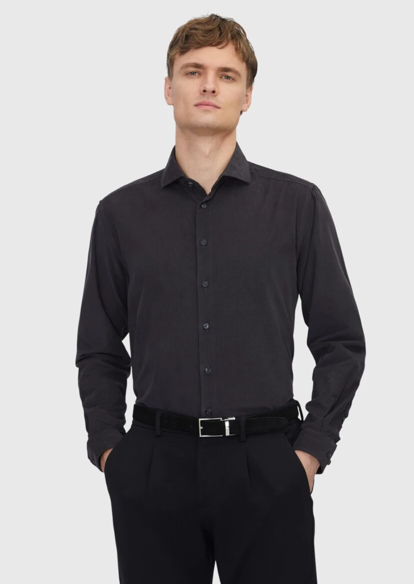 Hard Coal Plain Weaving Casual 100% Cotton Shirt - RAMSEY