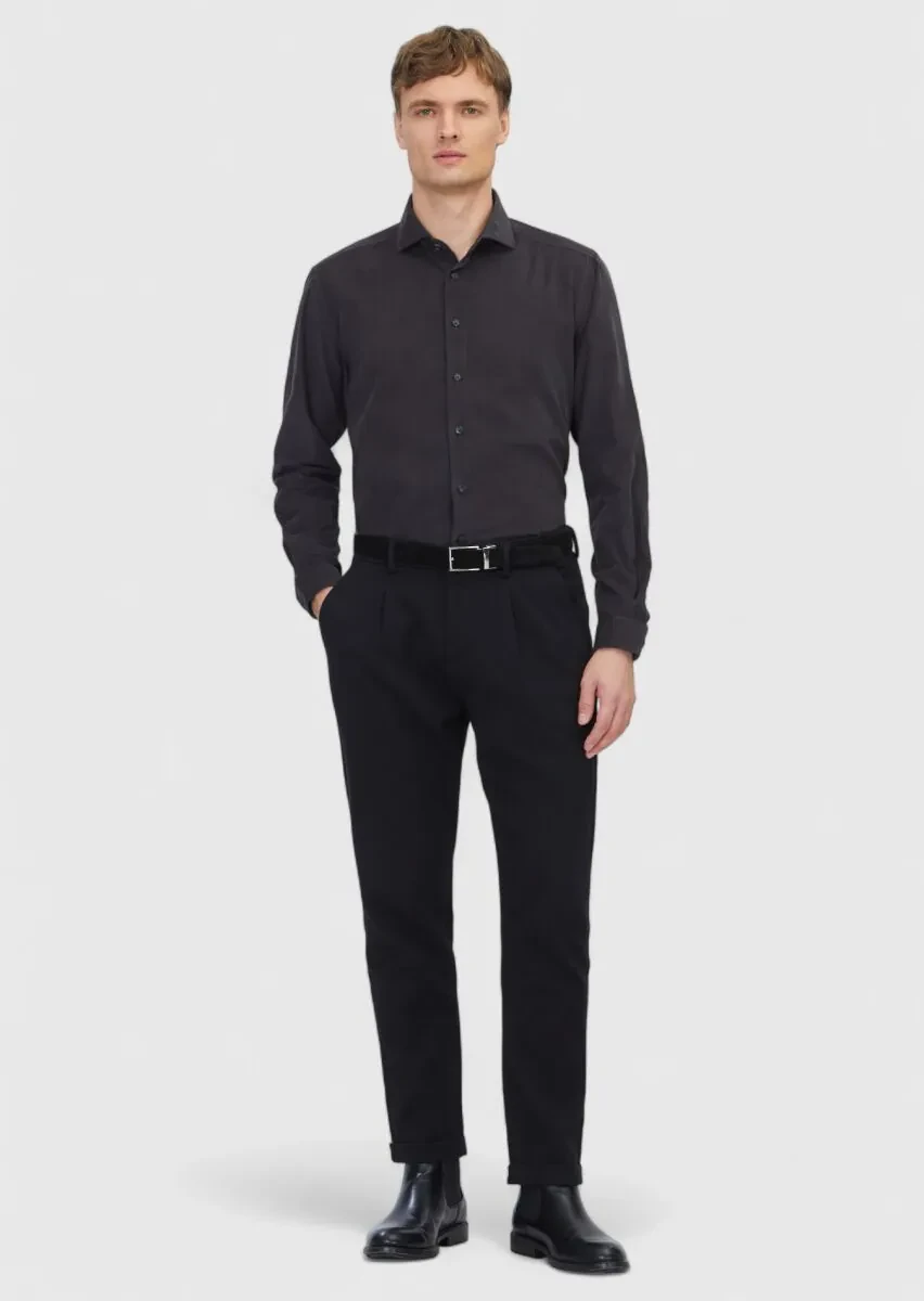 Hard Coal Plain Weaving Casual 100% Cotton Shirt - 2