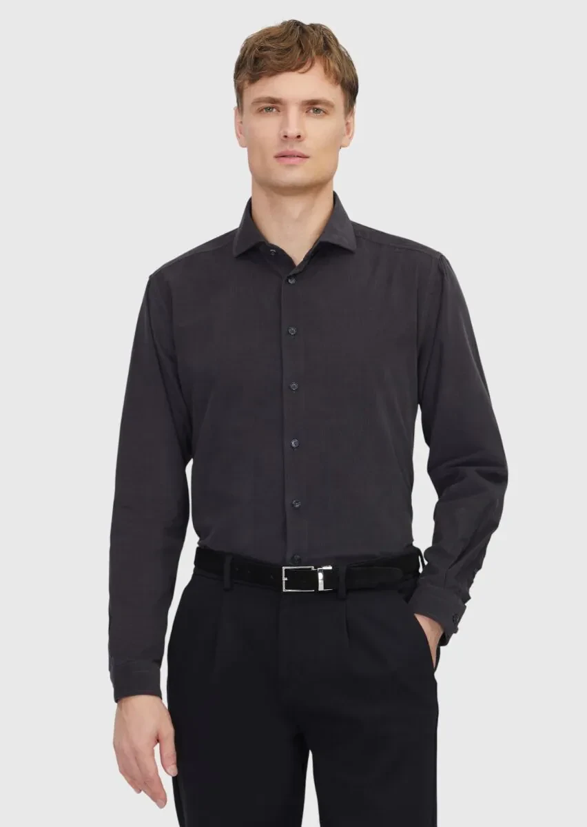 Hard Coal Plain Weaving Casual 100% Cotton Shirt - 3