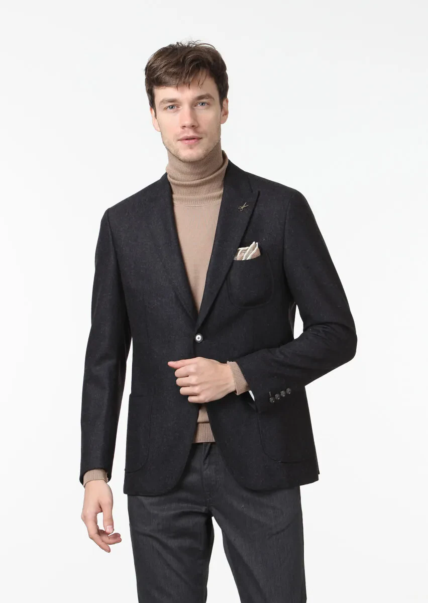 Hard Coal Plain Zeroweight Slim Fit Wool Blended Jacket - 1