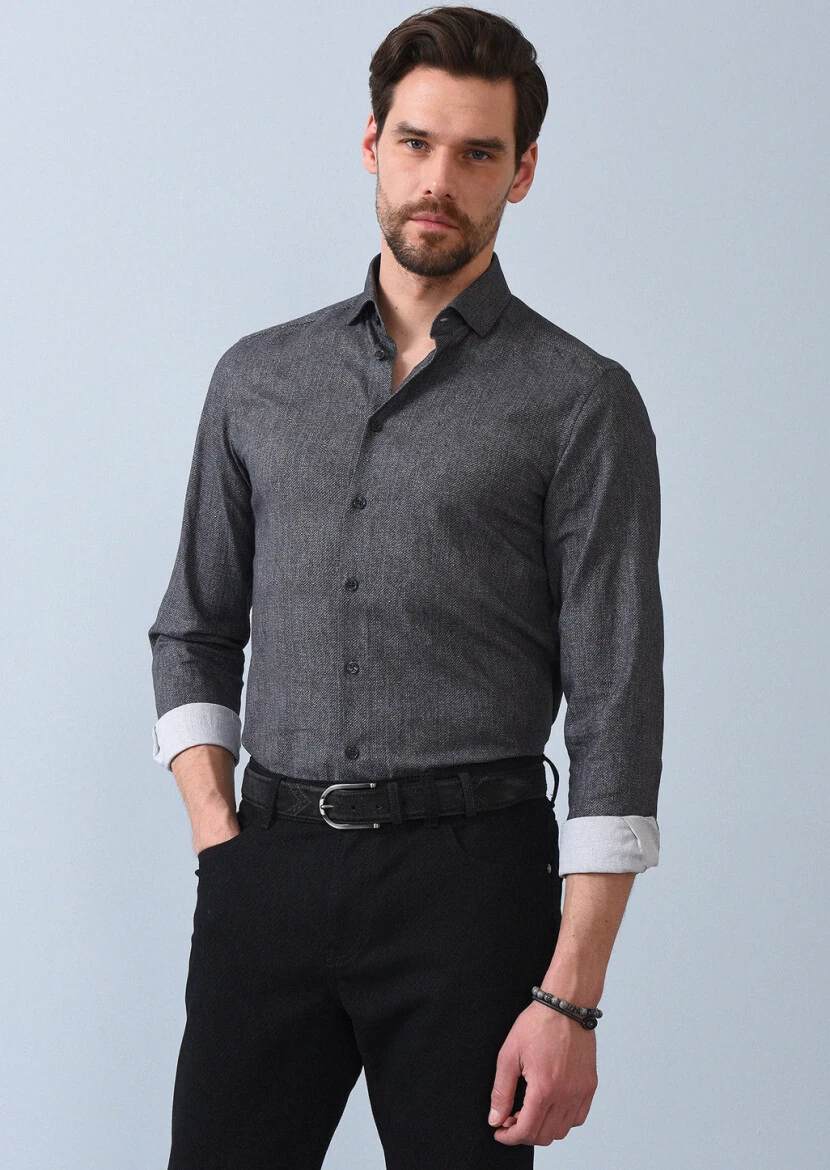 Hard Coal Printed Slim Fit Weaving Casual 100% Cotton Shirt - 2