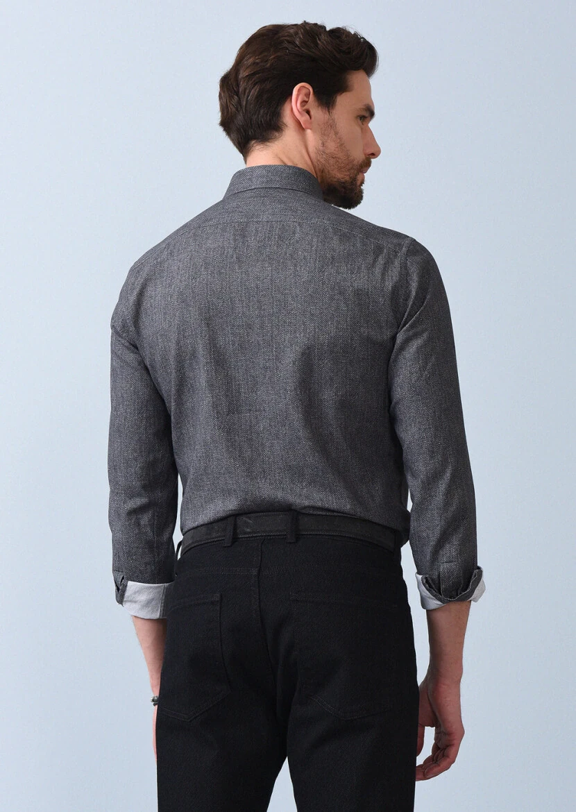 Hard Coal Printed Slim Fit Weaving Casual 100% Cotton Shirt - 5