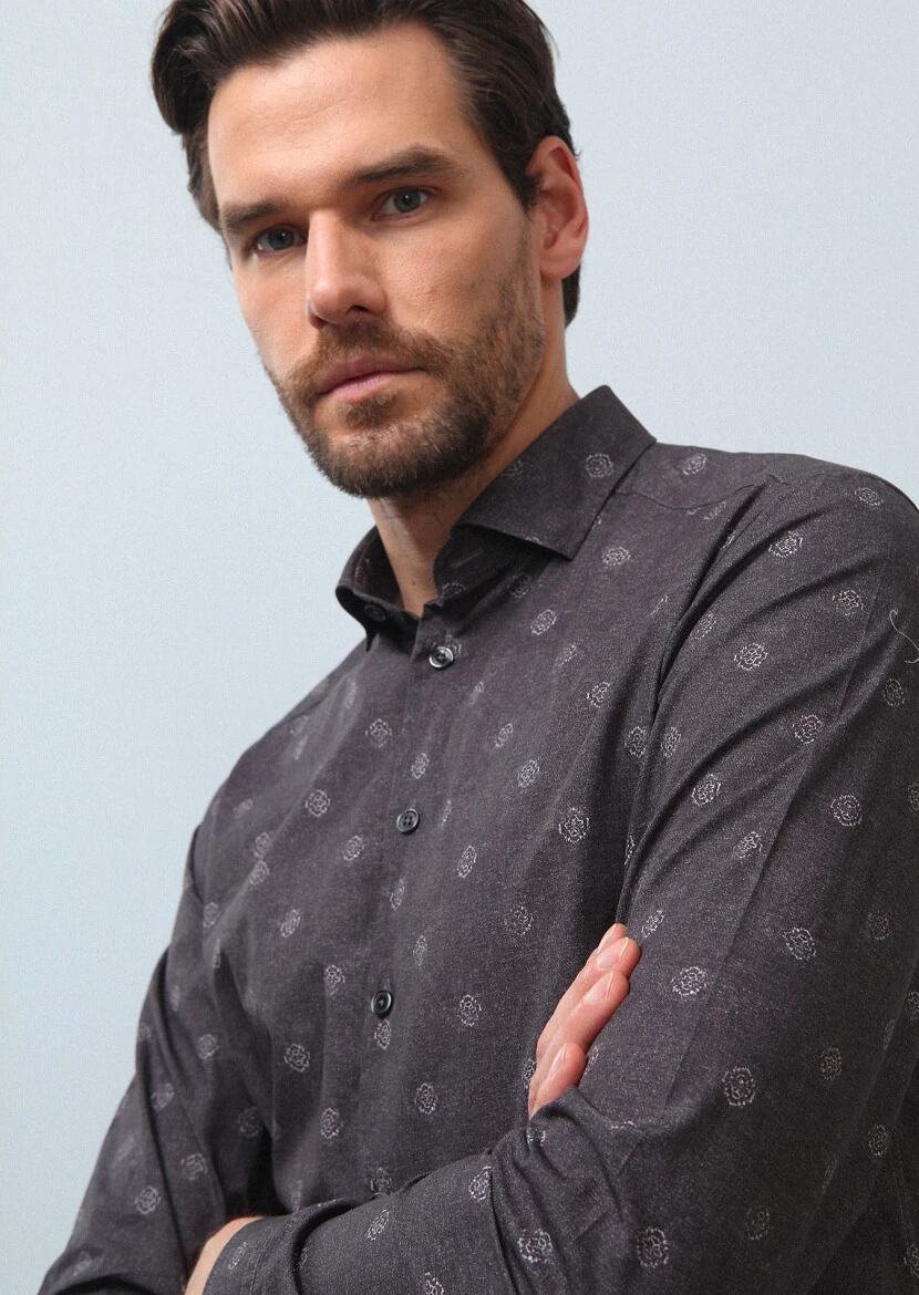 Hard Coal Printed Slim Fit Weaving Casual 100% Cotton Shirt - 2