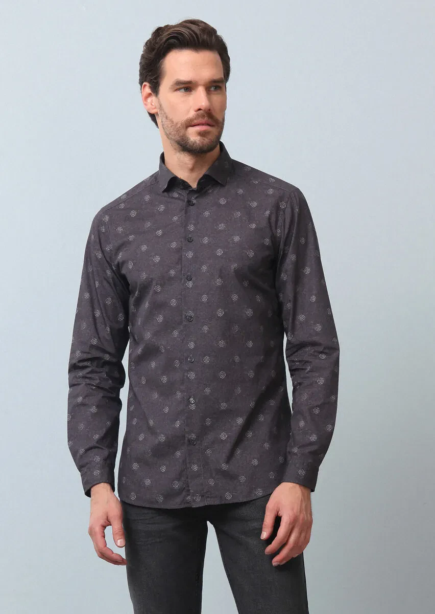 Hard Coal Printed Slim Fit Weaving Casual 100% Cotton Shirt - 3