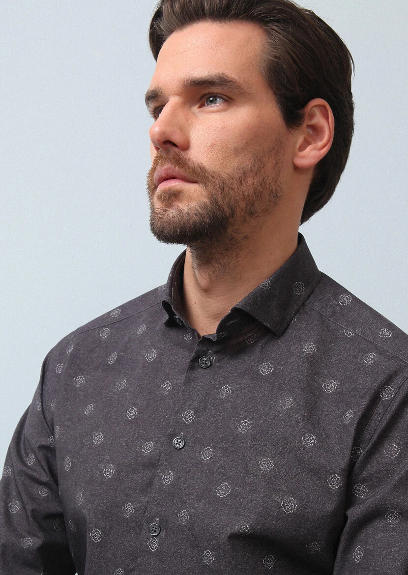 Hard Coal Printed Slim Fit Weaving Casual 100% Cotton Shirt - 4