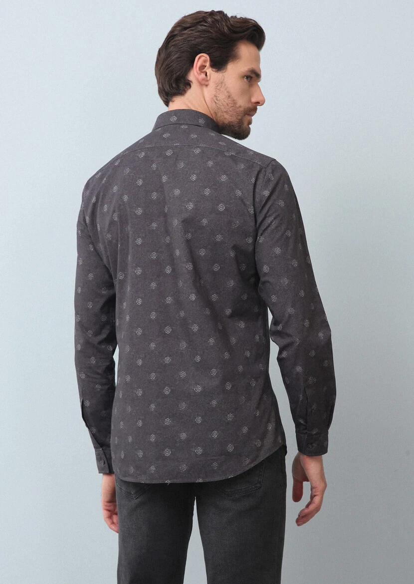 Hard Coal Printed Slim Fit Weaving Casual 100% Cotton Shirt - 5