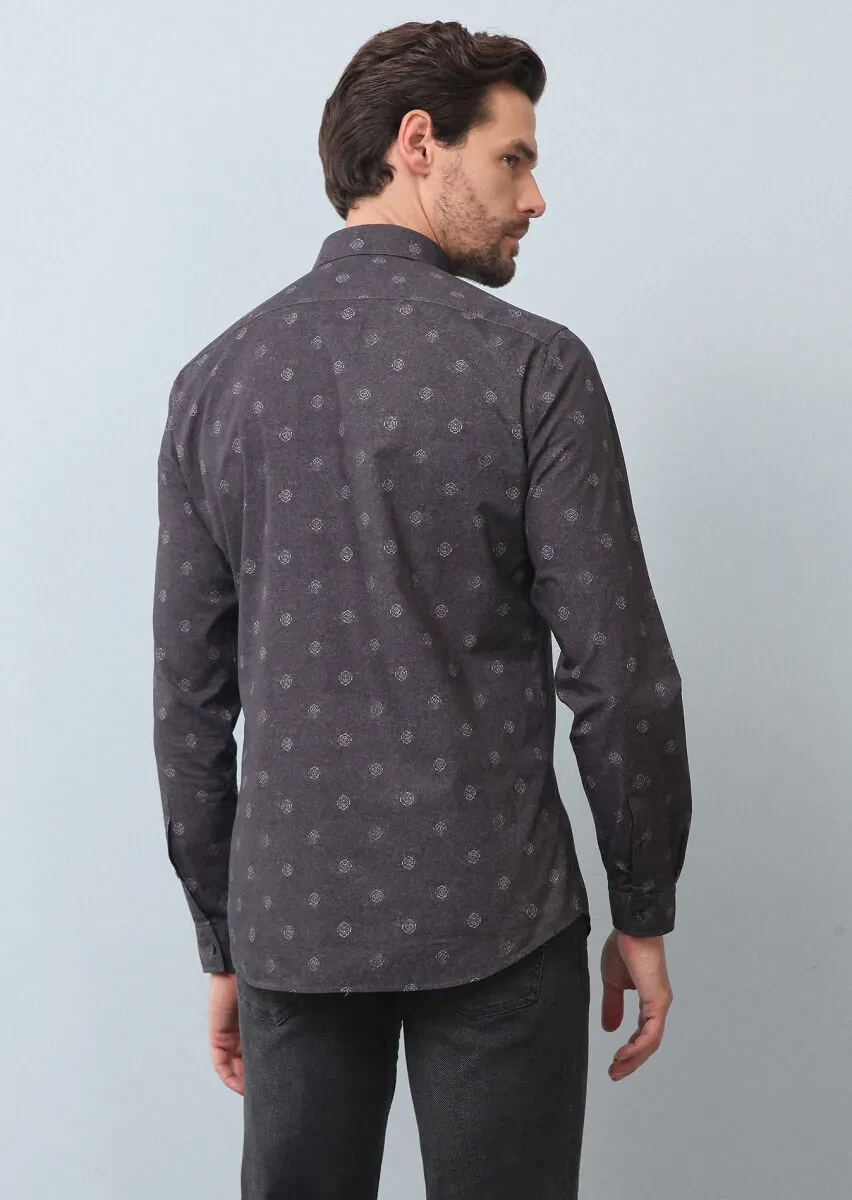 Hard Coal Printed Slim Fit Weaving Casual 100% Cotton Shirt - 5