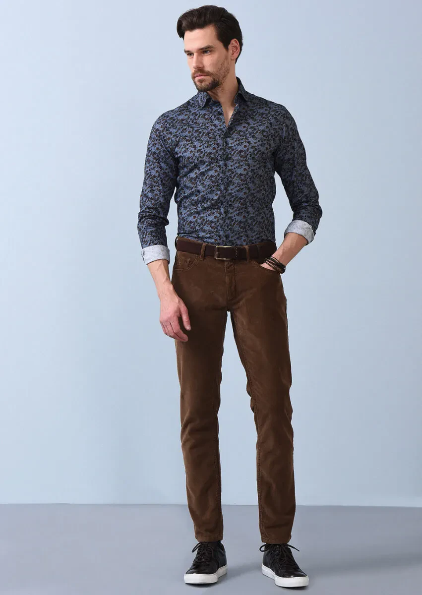 Hard Coal Printed Slim Fit Weaving Casual 100% Cotton Shirt - 4