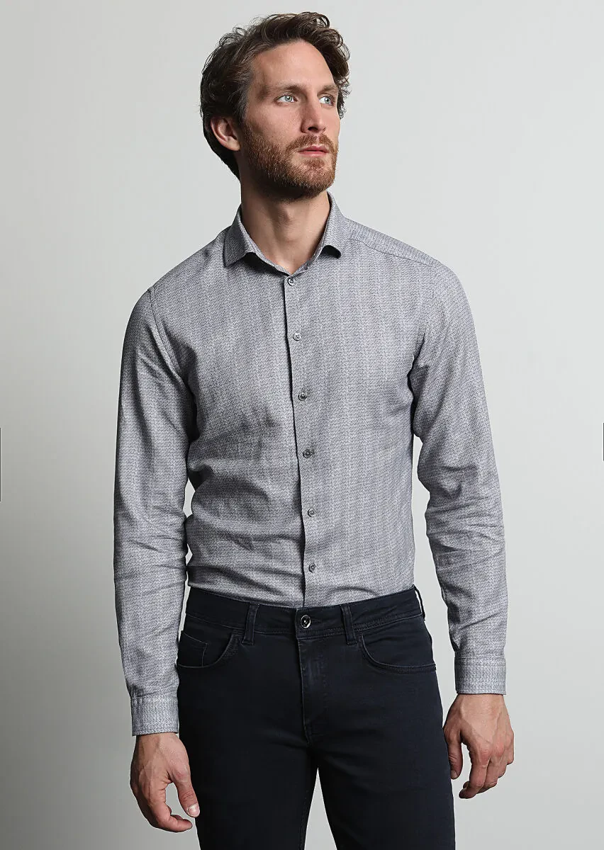 Hard Coal Printed Slim Fit Weaving Casual 100% Cotton Shirt - 3