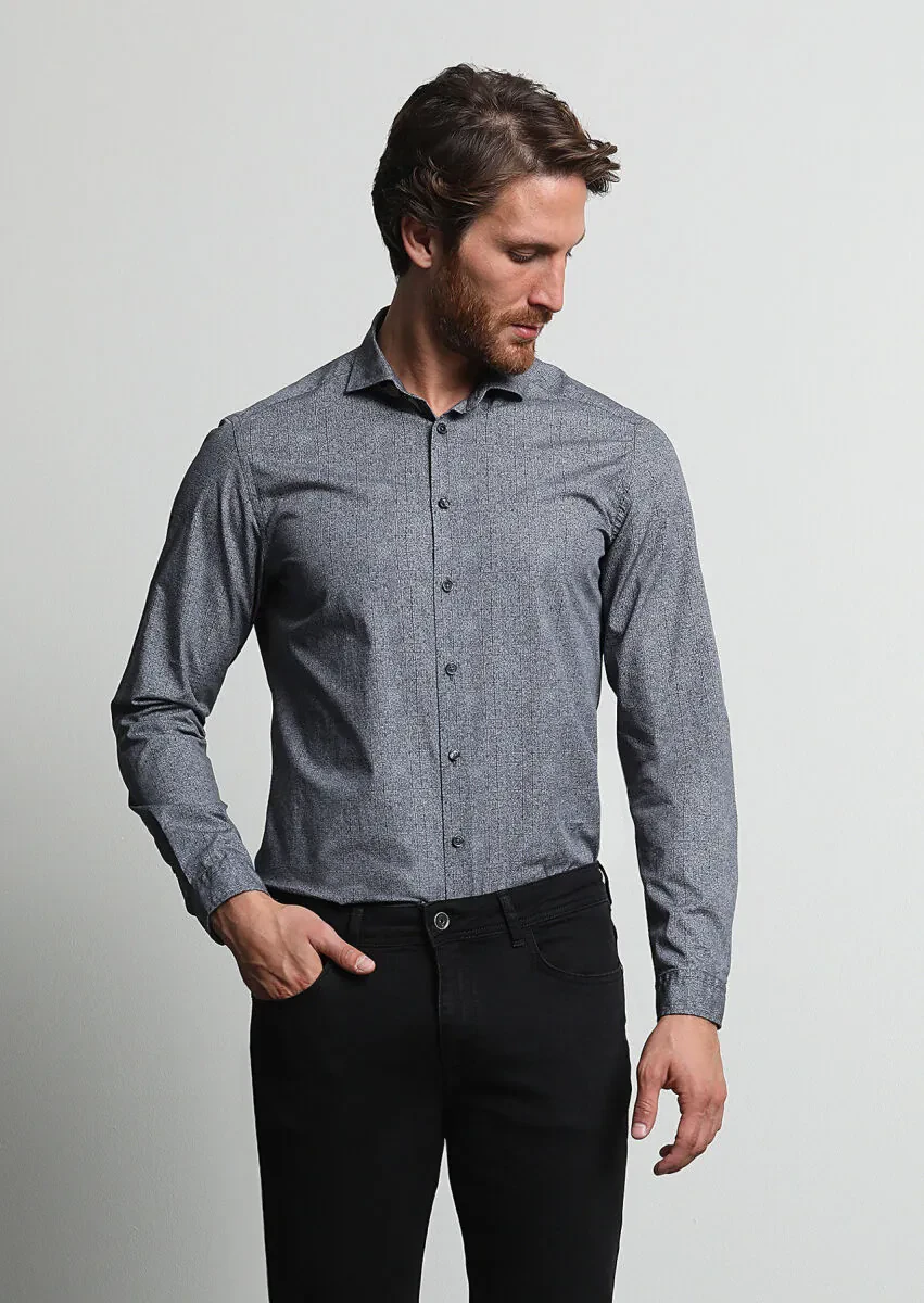 Hard Coal Printed Slim Fit Weaving Casual 100% Cotton Shirt - 3